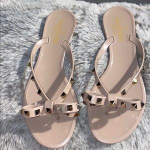 Valentino PVC Jelly Rockstud Thong Sandal NudeGold